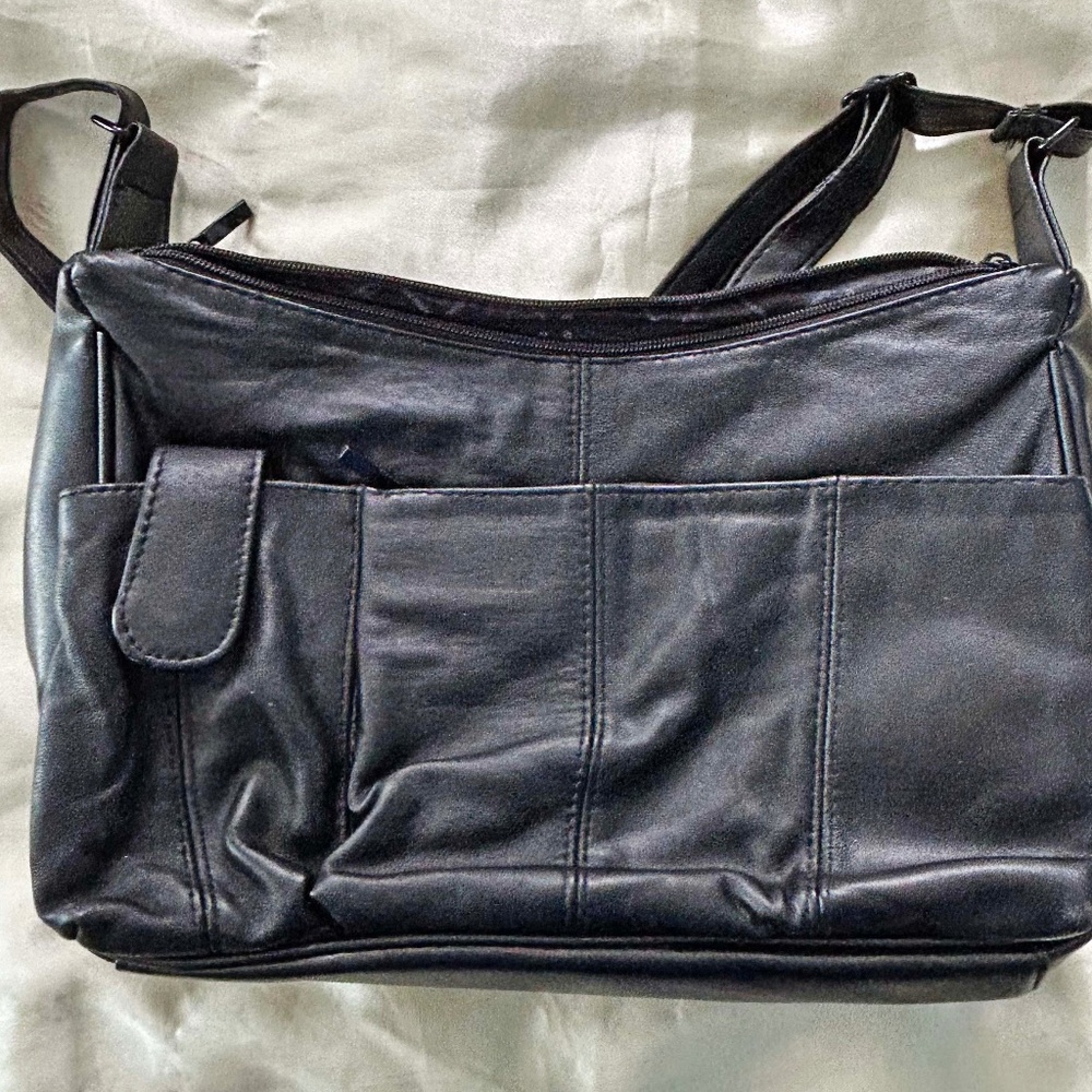 SHOULDER BAG, DOLCE MIELE, LEATHER, BLACK, BONUS MATCHING COIN PURSE, TWO MAIN
